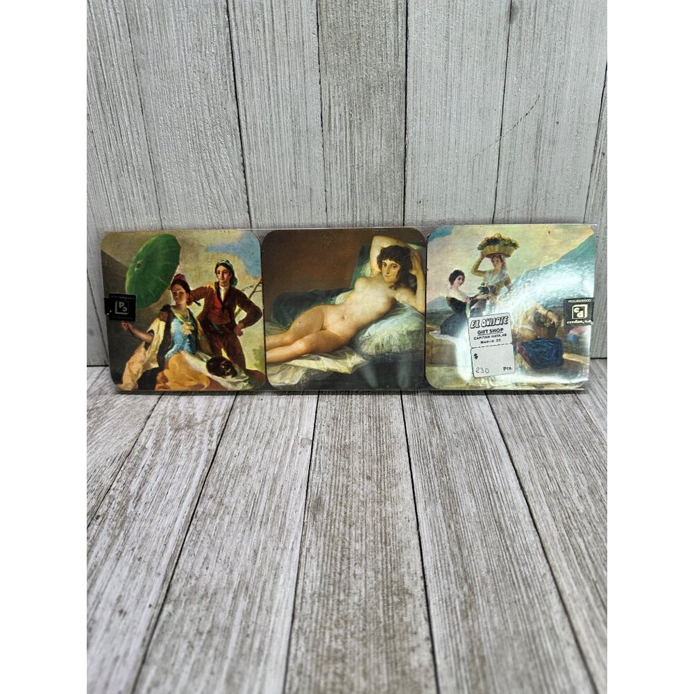 Vintage Set Of 6 Cork Coasters Posavasos Fantasia Made In Spain In Packet